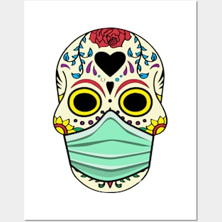 Sugar skull with face mask Covid Posters and Art